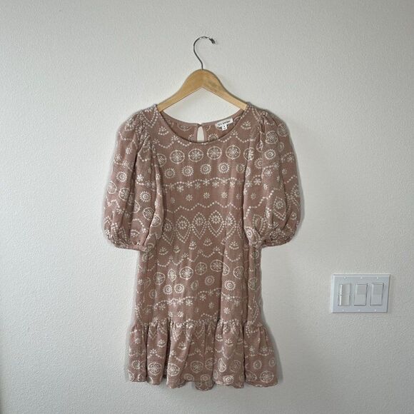 BLUE PEPPER Embroidered Boho Dress Balloon Sleeve Small - Picture 3 of 7